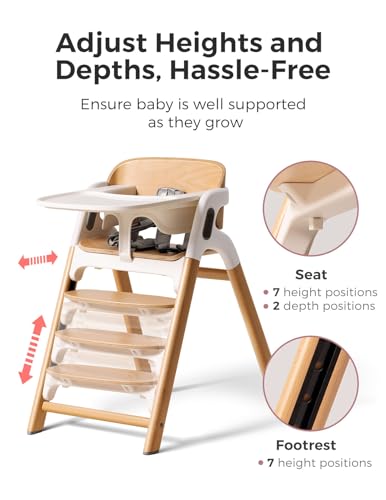 Momcozy DinerPal Wooden High Chair for Babies, Toddlers & Adults Up to 308 Lbs, Convertible Baby Highchair with Food-Grade...