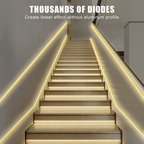 Tatazone White COB Led Strip Lights Max with RF Remote, 16.4ft 3000K Dimmable Ultra Bright Warm White COB Light Strip, Adh...