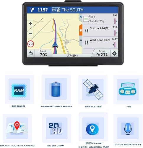 GPS Navigation for Car,Latest 2025 Map, 7 inch Touch Screen Real Voice Spoken Turn-by-Turn Direction Reminding Navigation ...