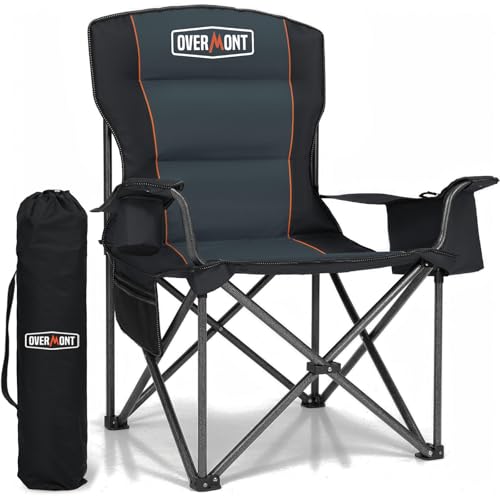 Overmont Oversized Folding Camping Chair - 450lbs Support with Padded Cushion Cooler Pockets - Heavy Duty Collapsible Chai...