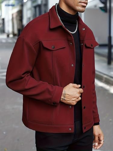 Men's Casual Button Coat, Classic Lapel Collar Lightweight Warm Jacket, Stylish Outerwear, for Fall and Winter