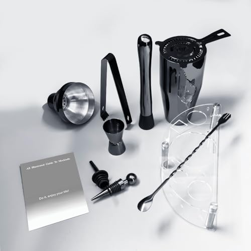 Cocktail Shaker Set with Stand, Cocktail Shaker Bartender Kit: Bar Tool Set, Drink Mixing Includes Martini Shaker,Straine...