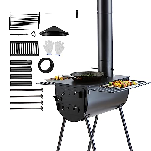VEVOR 118" Camping Wood Stove, Portable Alloy Steel Tent Stove with 3000in³ Firebox, Outdoor Heating & Cooking Stove with ...