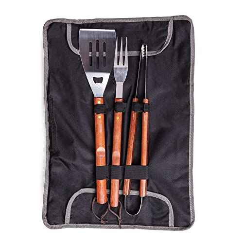 PICNIC TIME NCAA Cincinnati Bearcats 3-Piece BBQ Tote & Grill Accessories Set, Outdoor Gril Set with Case, BBQ Spatula, BBQ Fork, and BBQ Tongs, (Black with Gray Accents)