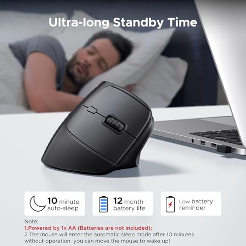 UGREEN Ergonomic Mouse, Wireless Bluetooth Vertical Mouse, Dual-Mode (BT 5.4 & USB 2.4G), Quiet Clicks, 4 Adjustable DPI (...