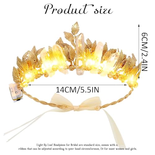 Catery Gold Leaf Crown Light up Headband Greek Goddess Headpiece Accessories for Women