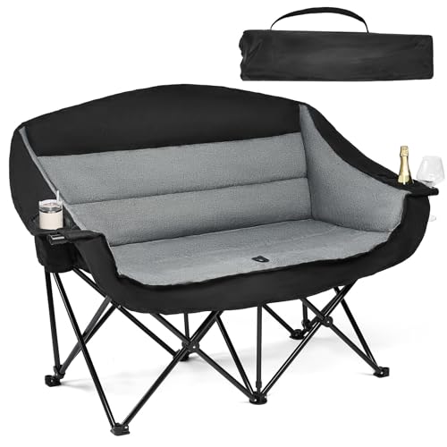 Double Camping Chair Loveseat - 2 Person Oversized Camping Couch for Adults Padded Heavy Duty Outdoor Lawn Beach Portable ...