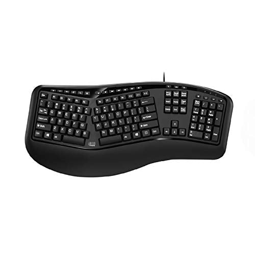 ADESSO Ergonomic USB Keyboard with Integrated Palm Rest - Split Key Design, Multimedia & Internet Hotkeys, 105-Key US Layo...