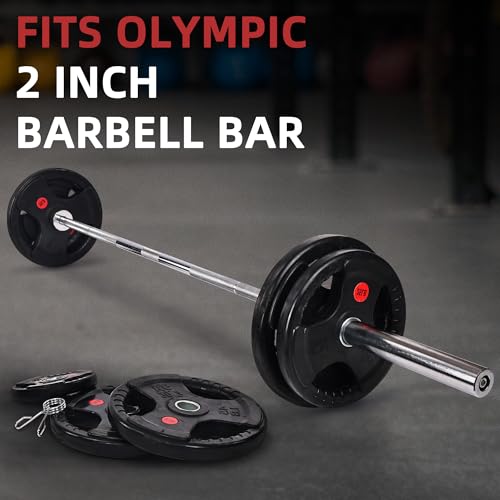 Fitvids Olympic Cast Iron 2-Inch Weight Plate for Strength Training & Weightlifting, Rubber Coated Style, Multiple Weights Available