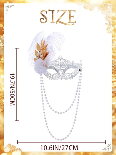 Campsis White Masquerade Mask, Feather Masquerade Ball Mask, Venetian Party Masks for Women