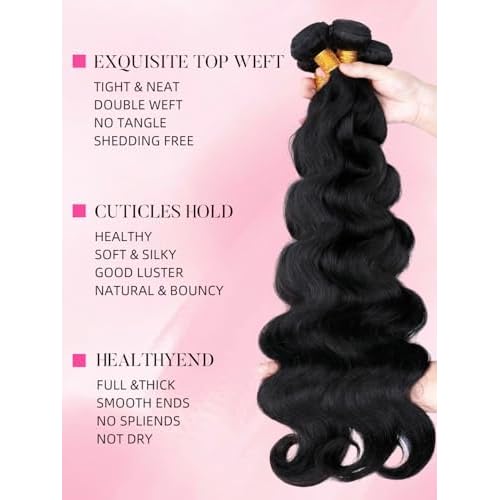 PerisModa Body Wave Bundles Human Hair 16 18 20 Inch 1PC 100% Human Hair Bundles Unprocessed Brazilian Virgin Hair Bundle 12A Body Wave Human Hair Extensions Natural Black