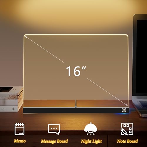 Exbelle 16“ LED Drawing Message Note Board 7 Colors Light Acrylic Dry Erase Lumiboard with Colors 2 Modes as Night Light f...