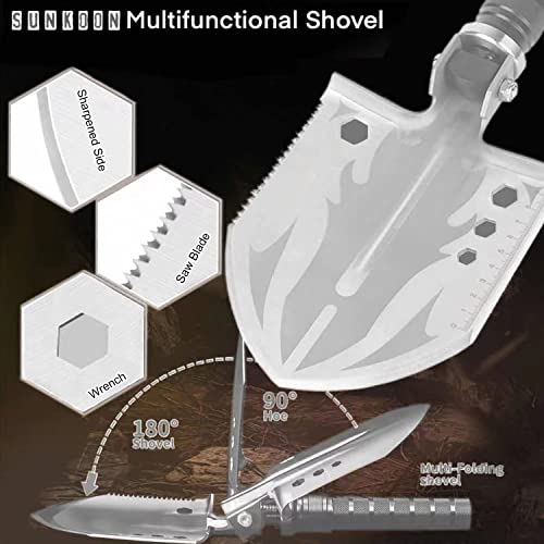 Sunkoon Survival Shovel Survival Axe, Camping Folding Shovels Hatchet with 19.2-37.8inch Lengthened Handle Enlarged Shovel...