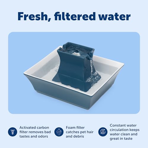 PetSafe Drinkwell Pagoda Fountain - Hygienic Ceramic Continuous Flowing Fountain - Elevated Upper Bowl & Double Free-Falli...