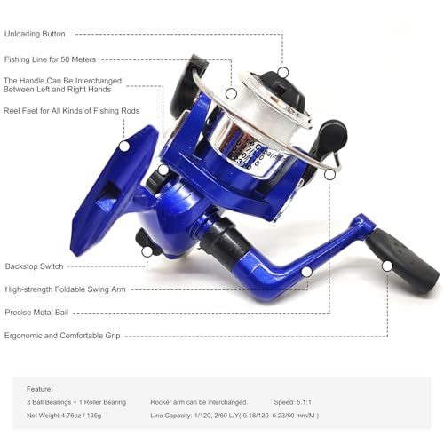 Portable Small Pen Fishing Rod Spinning Reel Combos, 38" 55" Compact Telescopic Fish Pole Kits for All Season Fishing in R...
