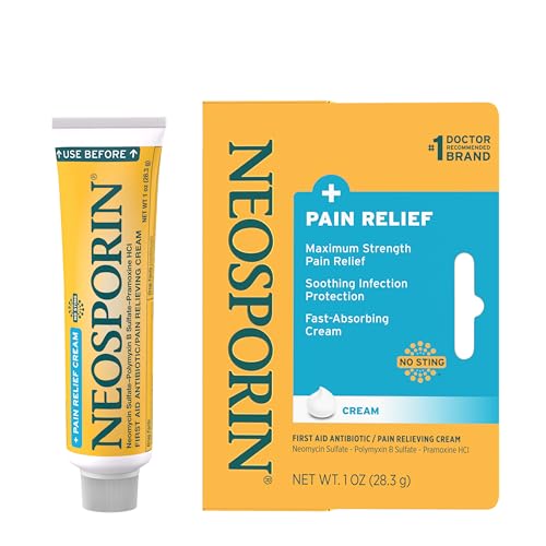 Neosporin + Maximum-Strength Pain Relief Dual Action Cream, First Aid Topical Antibiotic and Analgesic Cream for Wound Car...