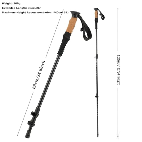 2-Pieces 3K 100% Carbon Fiber Trekking Poles Ultra Strong Lightweight Collapsible Hiking Poles with Cork and EVA Foam Grip...