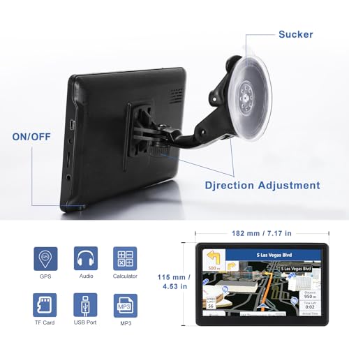 GPS Navigator for Car Truck RV, Latest 2025 Map, 7 inch Touch Screen Real Voice Spoken Turn-by-Turn Direction Reminding Na...