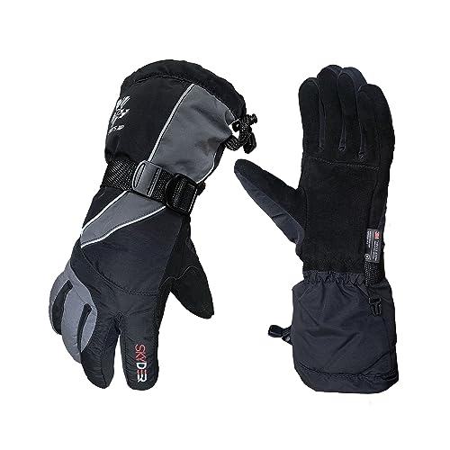 SKYDEER 100% Waterproof and Premium Deerskin Suede Leather Ski Gloves with 150G 3M Thinsulate Lining, Ultra Soft & Durable...