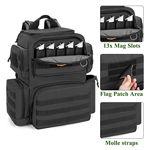 DSLEAF Tactical Pistol Backpack with 3 Pistol Cases for 6 Handguns, Gun Backpack with 13x Magazine Slots for Shooting and ...