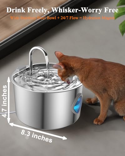 Cat Water Fountain Stainless Steel [3.2L/108oz] Large Capacity Automatic Water Dispenser for Cats Indoor with 3 Filters Ki...