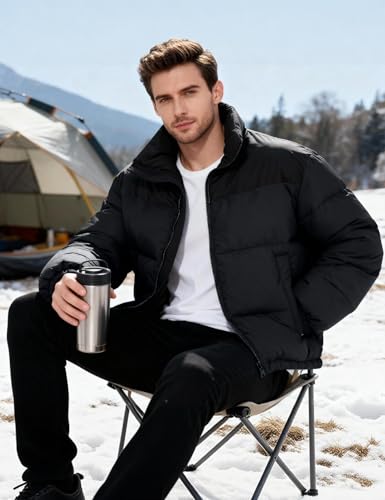 Flygo Mens Puffer Jacket Winter Coats Water Resistant Long Sleeve Zip Up Lightweight Quilted Down Jackets