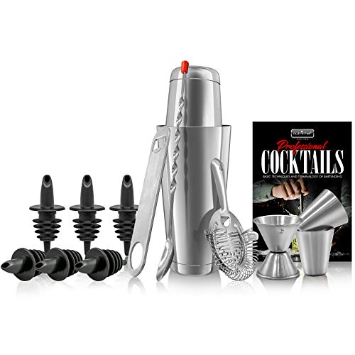 NutriChef Mixology Bartender Cocktail Shaker Set - Includes 15 & 30 oz Stainless Steel Shakers, 6 Bottle Pourers & More | ...