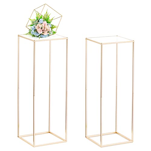 Nuptio Gold Vases for Centerpieces Wedding with Acrylic Panel - 2 Pcs 31.5 inch Tall Metal Flower Vase Flowers Stand - Ele...