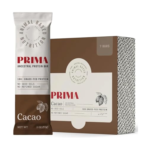 PRIMA ANCESTRAL PROTEIN BAR Grass Fed Protein Bars, 7 Pack – Animal-Based Protein Bar with Beef Tallow, Raw Honey, Seed Oi...