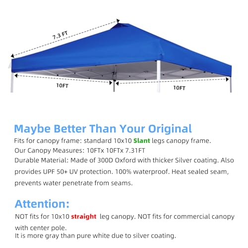 10x10FT Canopy Replacement Top Only, Waterproof Pop-Up Canopy Tent Top Cover with Ropes, Instant Canopy Top Sunshade Silve...