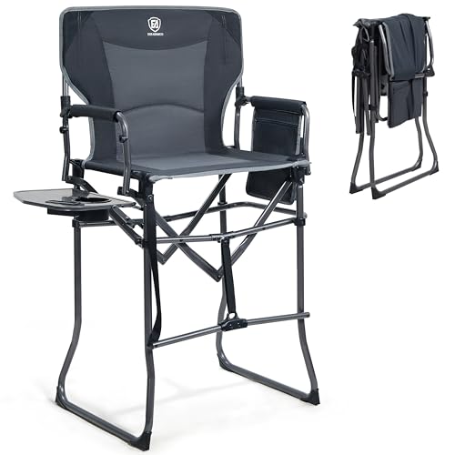 EVER ADVANCED Portable 30.7" Seat Height Tall Folding Camping Chair Directors Chair High Foldable Bar Stool with Side Tabl...