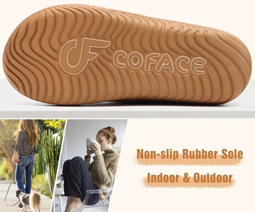 COFACE Women's Memory Foam House Slippers Arch Support Moccasin Winter Shoes Ladies Warm Fuzzy Faux Fur Collar With Indoor...