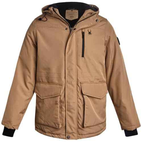 Spyder Mens Winter Coats - Polar Fleece Jacket Parka Down Winter Coat Wind Resistant Waterproof Hooded Jackets for Men