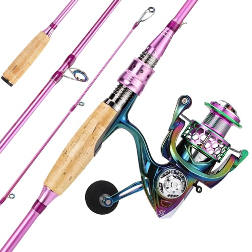 Sougayilang Spinning Rod Reel Combos,Colorful Two Pieces Spinning Pole with Smooth Strong Reel Available for Freshwater Sa...