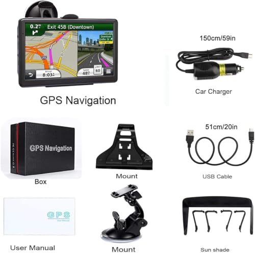 GPS Navigation for Car, 2025 Map 7 inch Touch Screen Car GPS, Voice Turn Direction Guidance, Support Speed and Red Light W...