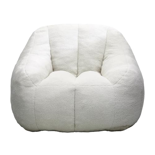 hausway Bean Bag Chair, Comfy Bean Bag Sofa with Tufted Soft Stuffed Filling, Fluffy Bean Bag Chair with Memory Foam,Stuffed Floor Sofa for Dorm, Apartment, Living Room (White)