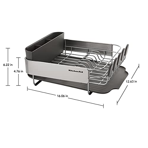KitchenAid Compact, Space Saving Rust Resistant Dish Rack, with Angled Self Draining Drain Board and Removable Flatware Ca...