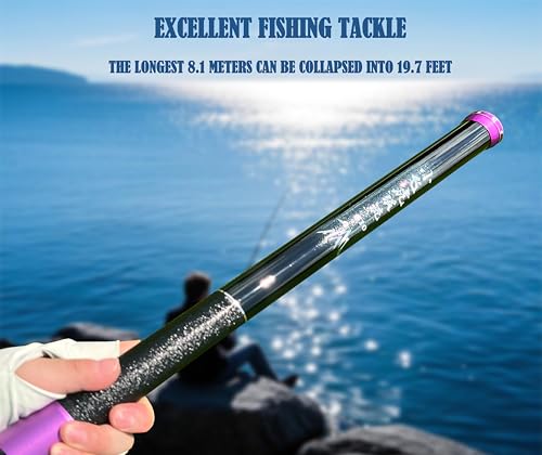 Carbon Fiber Telescopic Fishing Rod 26.6FT Portable Ultralight Fly Rod Tenkara Rods Collapsible Bass Crappie Full Kit Pock...
