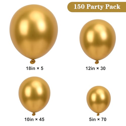 APLANET 150pcs Gold Balloons Different Sizes 18 12 10 5 Inch, Happy New Year Latex Balloons for Gold Themed Birthday Weddi...