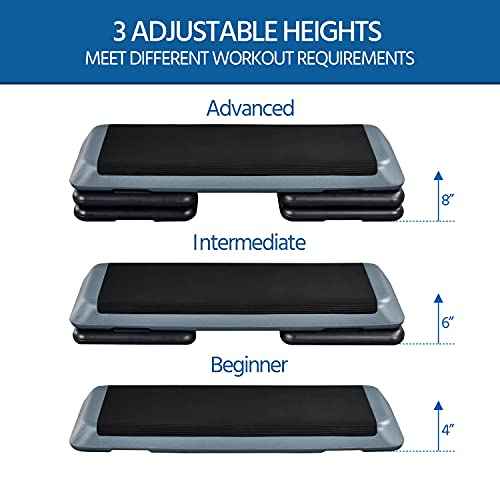 Yaheetech Aerobic Stepper, 4-6-8in Height-Adjustable Aerobic Exercise Step Platform Health Club Size w/Risers & Non-Slip Surface & Non-Marking Feet for Home Gym Workout & Training