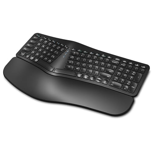 EDJO Ergonomic Wireless Keyboard Rechargeable, Bluetooth/2.4G Wireless Keyboard with Cushioned Wrist Rest, Multi-Device, S...