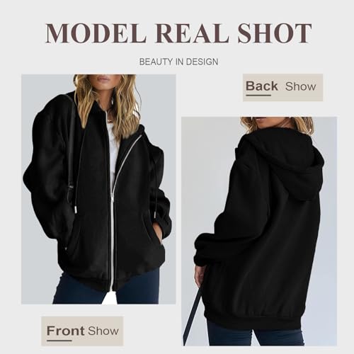 Women's Oversized Zip-Up Hoodie - Lightweight Casual Jacket, Fall Winter Wear