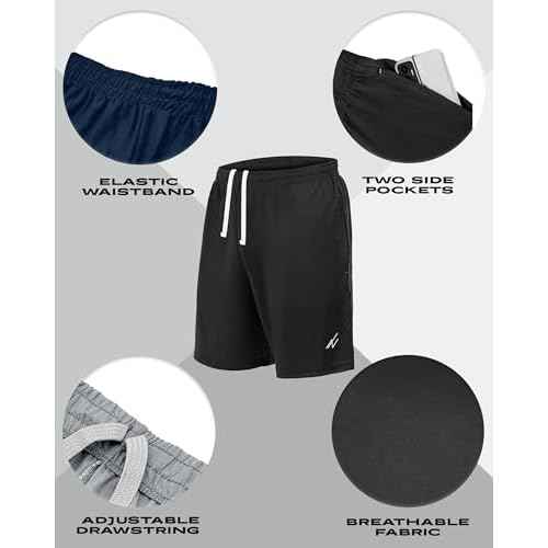 NY Threads 5 Pack Men's Athletic Shorts Quick Dry Loose-Fit Lightweight Running Workout Gym Shorts with Pockets