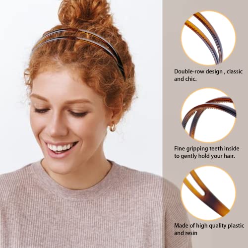 REDANHA 2 Pieces Plastic Headband Double Row Teeth Comb Hair Band Simple and Chic Hair Hoop Non-Slip Hair Accessory for Wo...