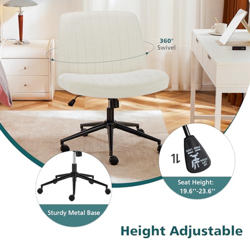 OLIXIS Criss Cross Chair with Wheels Wide Cross Legged Office Desk Vanity Chair Comfy Fabric Armless Adjustable Swivel for...