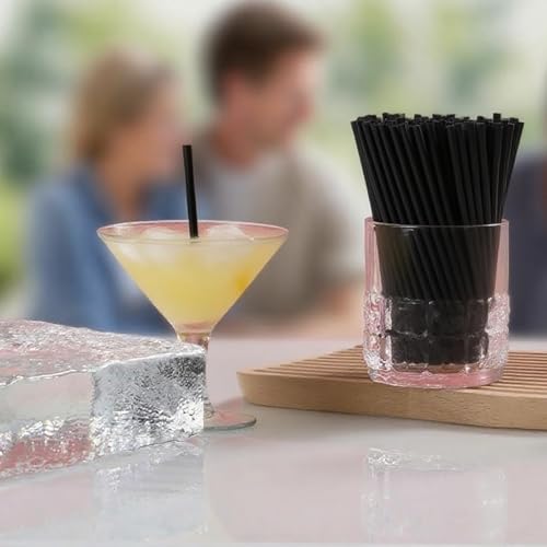 YAOSHENG [250 Count] 8.27 Inch Cocktail Stirrers Black Straws Coffee Plastic Sip Stir Swizzle Sticks for Coffee,Cocktail,P...