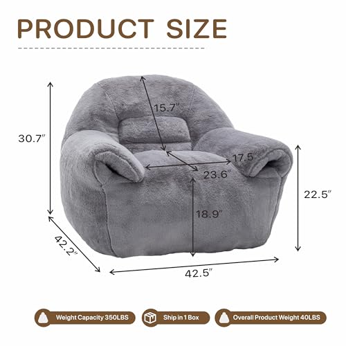 Chifee & Vingol Bean Bag Chair with Back Support, Oversized Bean Bag Couch for Adults and Kids Cozy Chair for Living Room Bedroom Dormitory,Gray