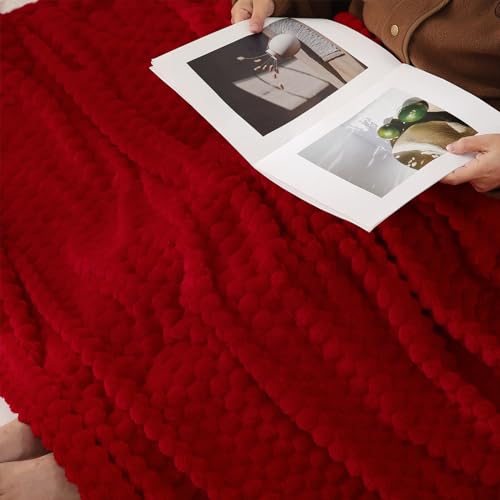 Red Throw Blanket 50"×60" inches Gifts for Mom Fuzzy 3D Jacquard Decorative Flannel Fleece Super Soft Plush Cozy Blanket f...