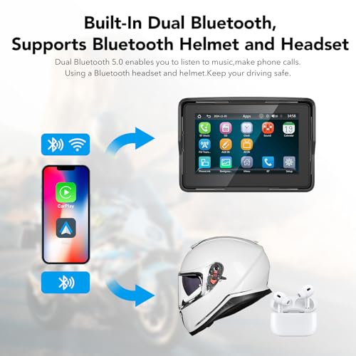 YCV Motorcycle Carplay Screen, Wireless CarPlay & Android Auto for Motorbike, Carplay Motorcycle GPS Navigation, 5" IP67 W...