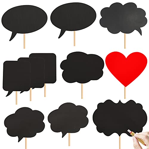 Large Blank Photo Booth Props Signs, 11pcs Large Writable Chalkboard Photo Booth Props with Chalk and Sticks, Tvorvik Blan...